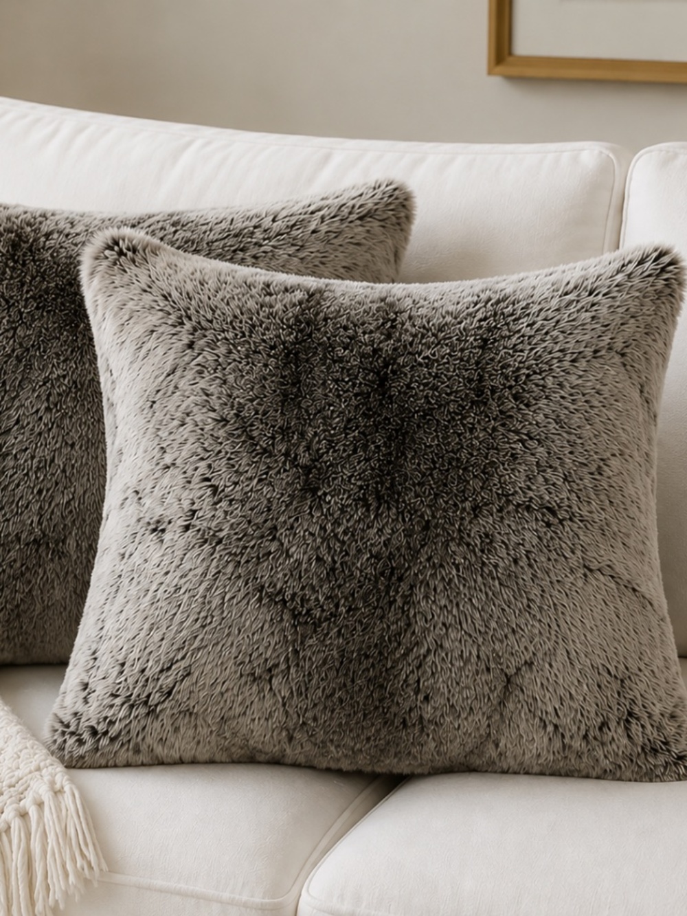 Two Gray Fur pottery barn pillow covers